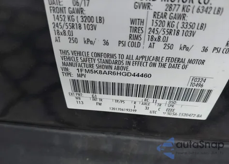 2017 Ford Police Interceptor z USA, uszkodzony, nr VIN 1FM5K8AR6HGD44460